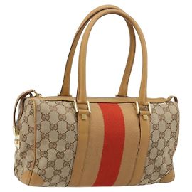 GUCCI GG Canvas Sherry Line Hand Bag Beige Gold 000 0851