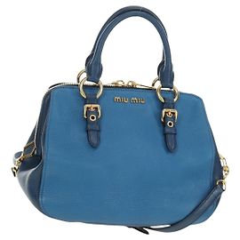 Miu Miu Hand Bag Leather 2way Blue Gold