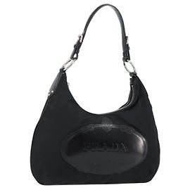 Borsa a tracolla PRADA in nylon nero e argento, autentica 156018