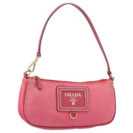 Borsa a tracolla PRADA in nylon e pelle, rosa e oro, autentica 155082