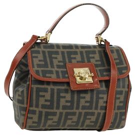 FENDI Zucca Canvas Shoulder Bag Black Brown