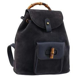 GUCCI Mochila Bamboo Gamuza Navy Gold 003 2034 0030