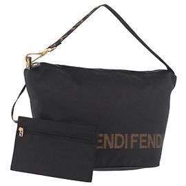 FENDI Shoulder Bag Canvas Black Gold