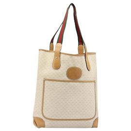 GUCCI GG Supreme Web Sherry Line Tote Bag PVC White Red 002 904 0223