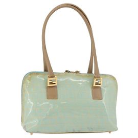 FENDI Zucchino Canvas Hand Bag Coated Canvas Green Gold