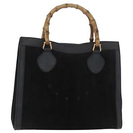 GUCCI Bamboo Tote Bag Suede Black Gold 002 2865 0260