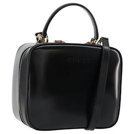 GUCCI Bamboo Vanity Hand Bag Patent 2way Black Gold 000 270 0323