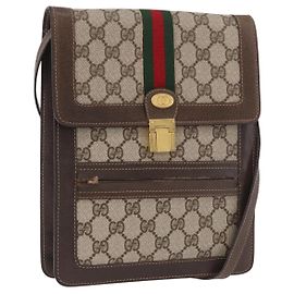 GUCCI GG Supreme Web Sherry Line Shoulder Bag PVC Beige Gold