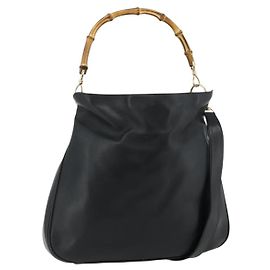 GUCCI Bamboo Shoulder Bag Leather 2way Black Gold 001 2404 1577