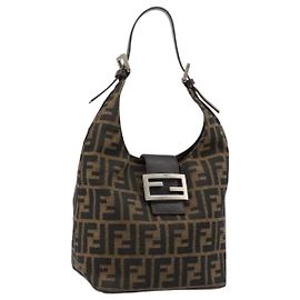 FENDI Zucca Canvas Hand Bag Brown Black Silver