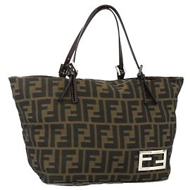 FENDI Bolso de mano de lona Zucca Negro Marrón