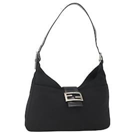 FENDI Mamma Baguette Shoulder Bag Nylon Black Silver