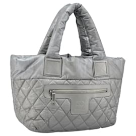 CHANEL Cococoon Hand Bag Nylon Silver CC