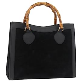 Sac à main GUCCI Bamboo en daim noir et cuir doré 002 0260 Authentique ep14225