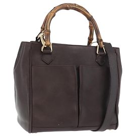 GUCCI Bamboo Hand Bag Leather 2way Bordeaux Gold 000 2122 0316