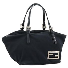 FENDI Hand Bag Nylon Black Silver