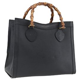 GUCCI Bamboo Hand Bag Leather Black Gold 002 1186 0260