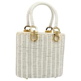 Salvatore Ferragamo Gancini Hand Bag Rattan White Gold