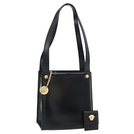 Gianni Versace Shoulder Bag Leather Black Gold