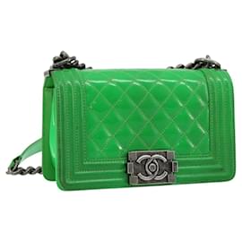 CHANEL Matelasse Chain Shoulder Bag Patent leather Green CC