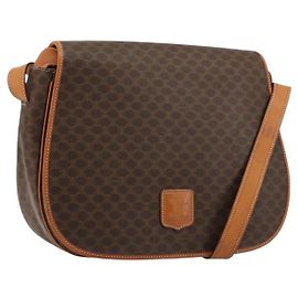 Céline CELINE Macadam Canvas Schultertasche PVC Leder Braun Gold