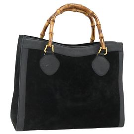 GUCCI Bamboo Handtasche Wildleder Schwarz Gold 002 0260
