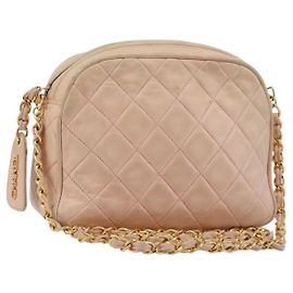 CHANEL Chain Shoulder Bag Lamb Skin Beige Gold CC