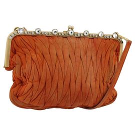 Miu Miu Matelasse Shoulder Bag Leather Orange Gold