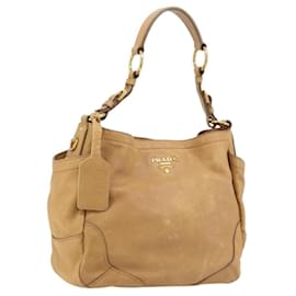 PRADA Shoulder Bag Leather Beige Gold