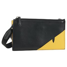 FENDI Bugs Monster Shoulder Bag Leather Black Silver