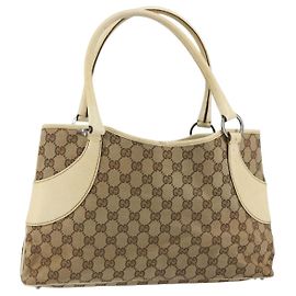 GUCCI Sac Tote en toile GG Beige Argent 113015