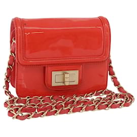 CHANEL Chain Shoulder Wallet Patent leather Orange Gold CC