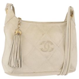 CHANEL Matelasse Shoulder Bag Lamb Skin White Gold CC