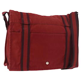 HERMES Bathas Shoulder Bag Canvas Red Silver - Hermès
