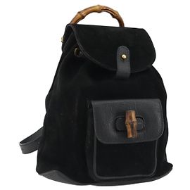 GUCCI Bamboo Rucksack Wildleder Schwarz Gold 003 1705 0030