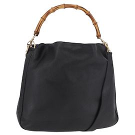 GUCCI Bamboo Shoulder Bag Leather 2way Black Gold 001 3444 1577