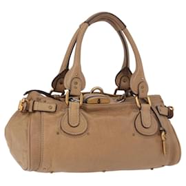 Chloé Chloe Paddington Hand Bag Leather Beige Gold Silver