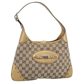 GUCCI GG Canvas Hand Bag Beige Gold 145778