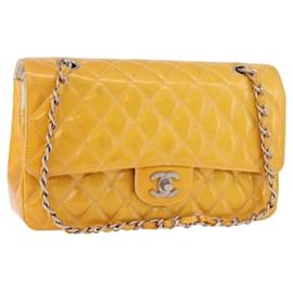 CHANEL Chain Matelasse 25 Bag Patent leather Yellow Silver CC