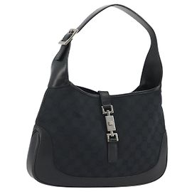 GUCCI GG Canvas Jackie Shoulder Bag Black Silver 001.3306