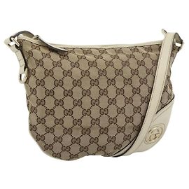 GUCCI GG Canvas Newbrit Shoulder Bag Beige Gold 169998