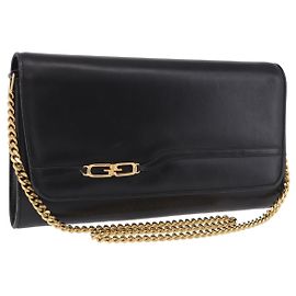 GUCCI Chain Shoulder Bag Leather Black Gold
