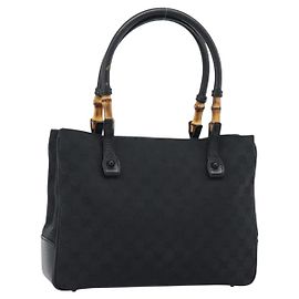 GUCCI GG Canvas Bamboo Hand Bag Black 112526