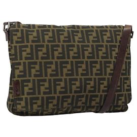 FENDI Zucca Canvas Shoulder Bag Black Brown