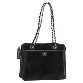 CHANEL Matelasse Chain Hand Bag Patent leather Black Silver CC