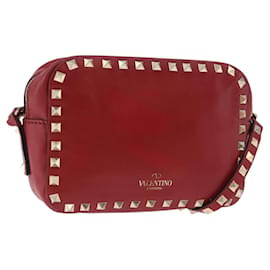 VALENTINO Rock Studs Shoulder Bag Leather Red Gold