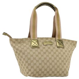 GUCCI GG Canvas Sherry Line Tote Bag Beige Gold 131230