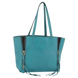 Chloé Sac Tote Chloe en Cuir Bleu Turquoise et Or