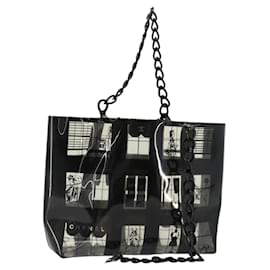 CHANEL Bolsa Tote de Ombro com Corrente Windows Line Vinil Preto Prata CC