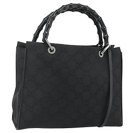 GUCCI Bamboo GG Canvas Handtasche 2way Schwarz Silber 002 1016